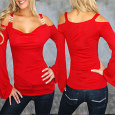 New Stunning Long Sleeves Clubwear Top-Red