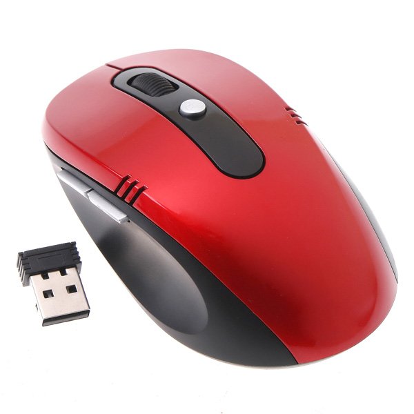 Wholesale New Wireless Portable Optical Mouse USB Receiver RF 2.4GHz For Laptop PC 6 Keys 800/1600dpi Red Color,Free Shipping+Drop Shipping 