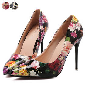 Women Ladies Platform Floral Patnet Leather Pointed Toe Office Lady Thin Stiletto Heel Court Shoes Pumps